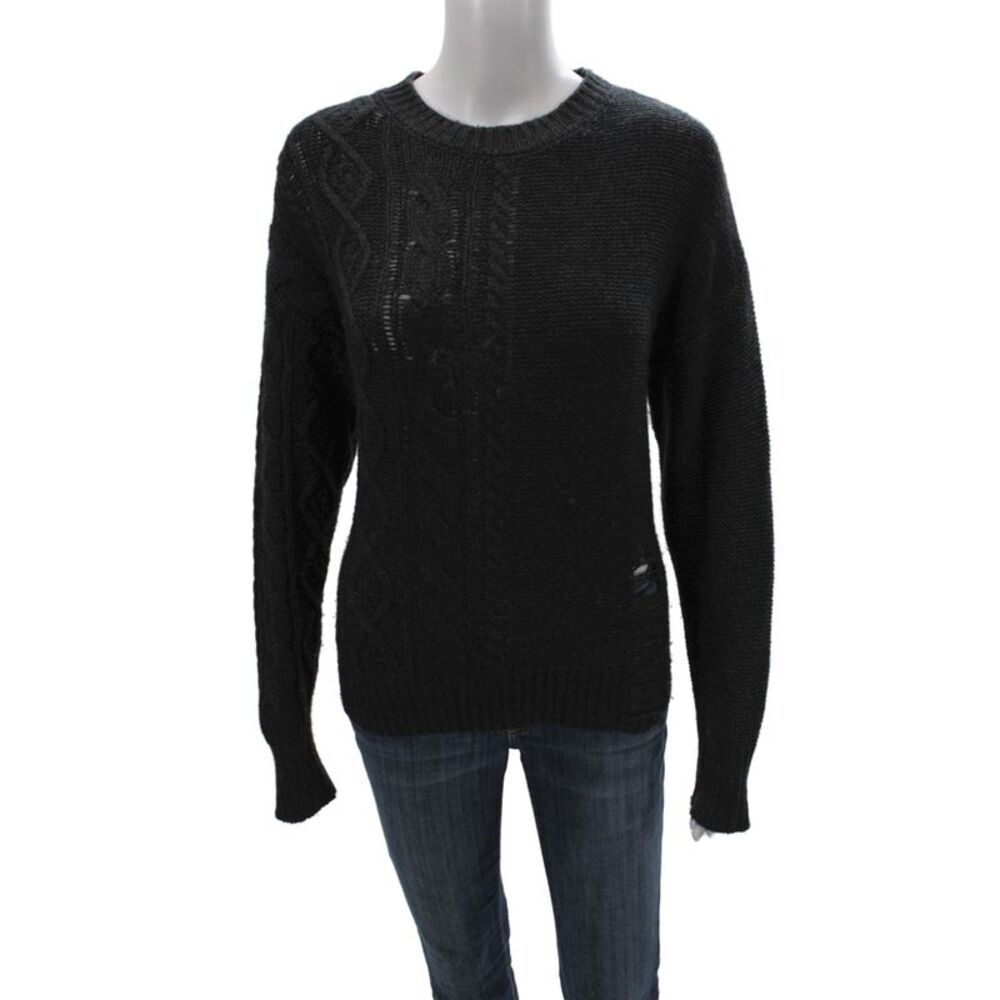 27 Miles Womens Pullover Black Crew Neck Distressed 70% Wool Size M